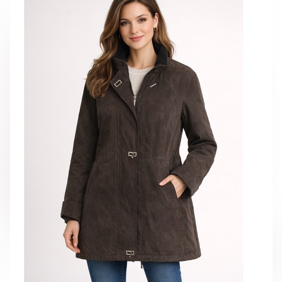 Fleet Street Jackets & Blazers - FLEET STREET Brown Full Zip Toggle Button Raincoat Jacket Size PM